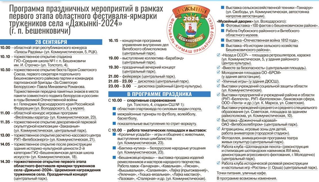 28 сентября в Бешенковичах проходит первый этап фестиваля-ярмарки тружеников села «Дажынкi-2024»