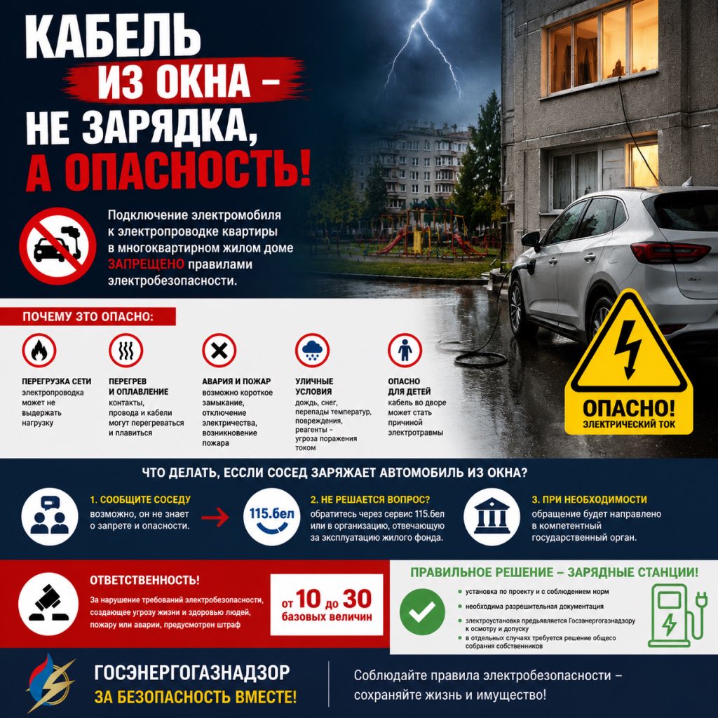 Зарядка электромобиля из окна квартиры: почему это опасно и запрещено